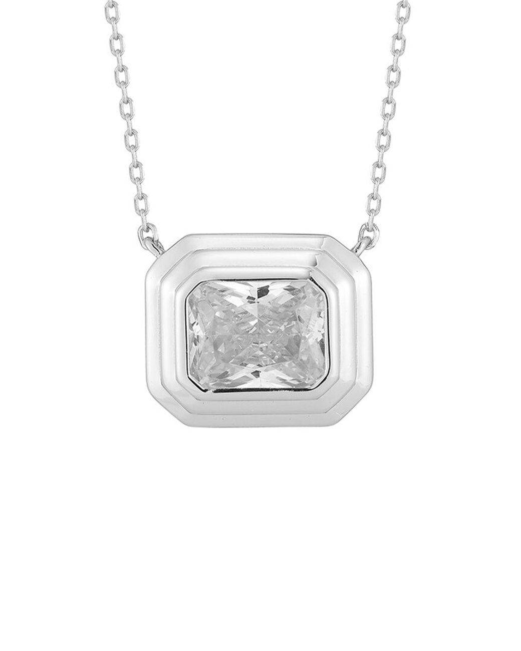 Glaze Jewelry White Cz Ribbed Solitaire Necklace