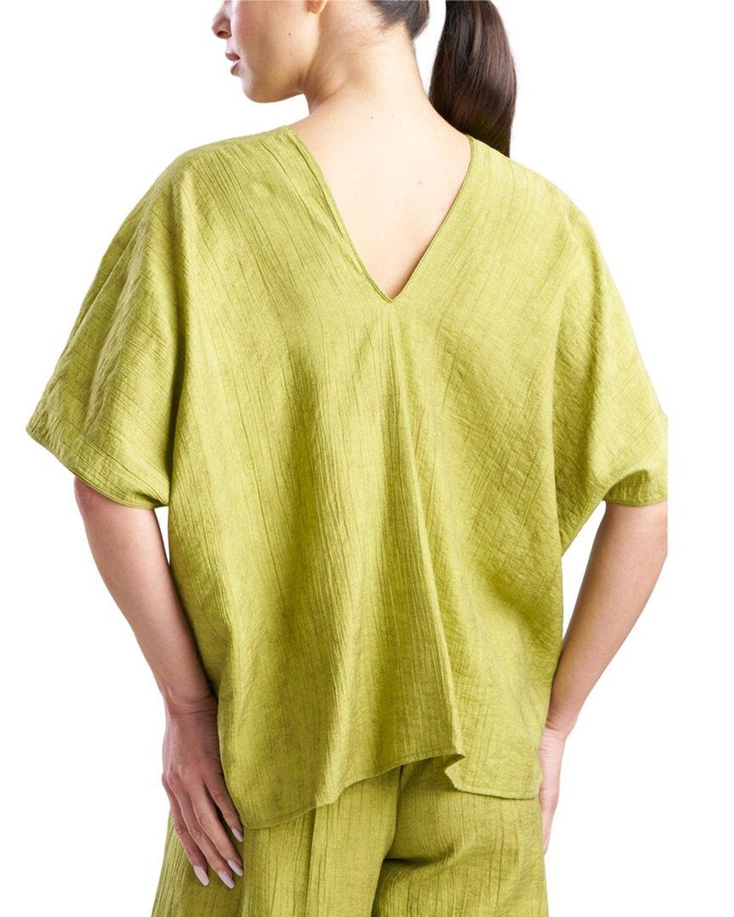 Natori Green Terra Foil Crinkle Caftan Shirt