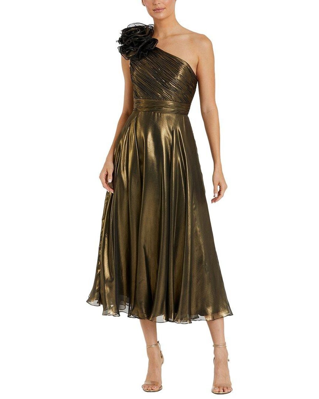 Mac Duggal Green 3D Flower Midi Dress