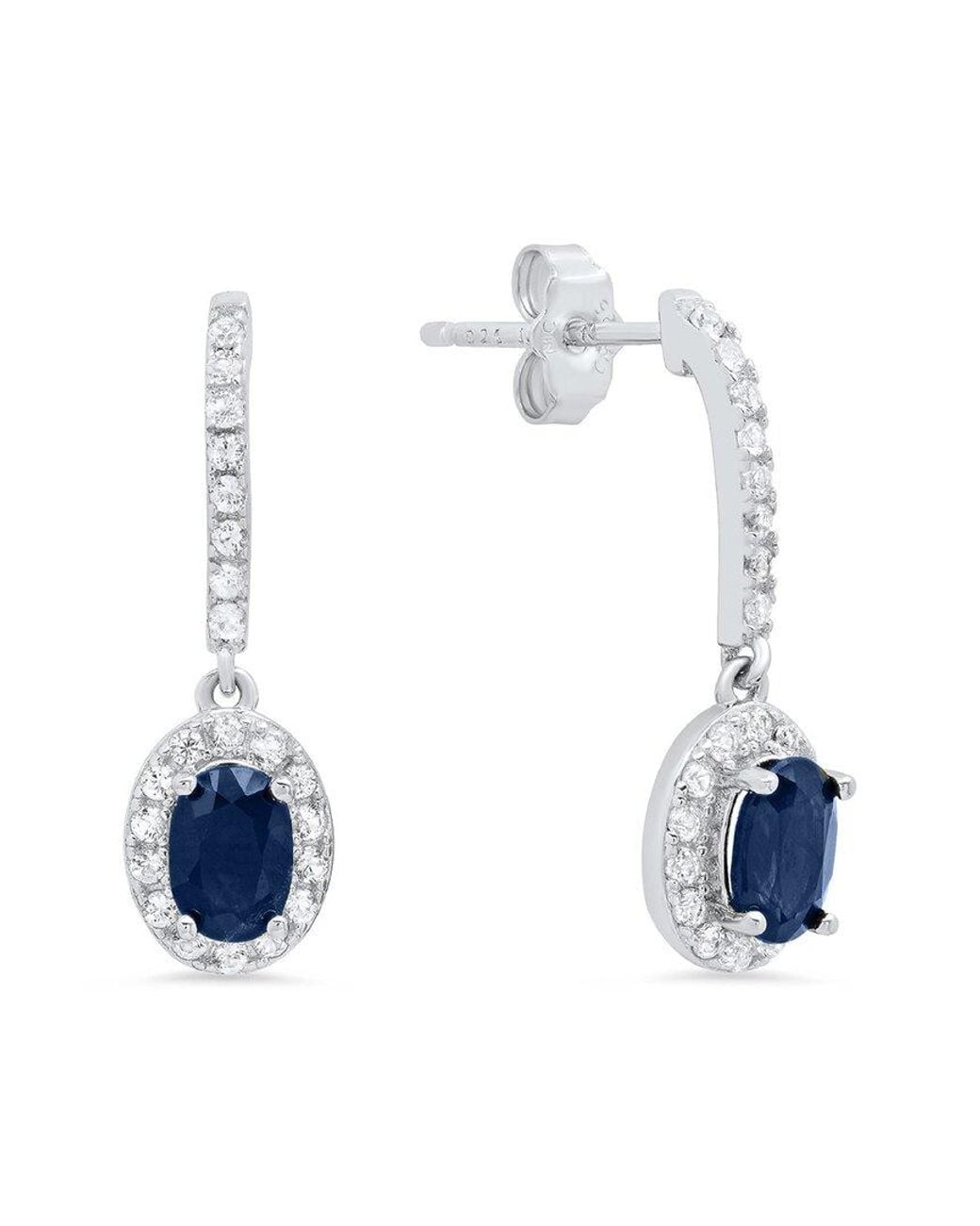MaxColor Silver 0.60 Ct. Tw. Genuine Blue Sapphire Drop Earrings