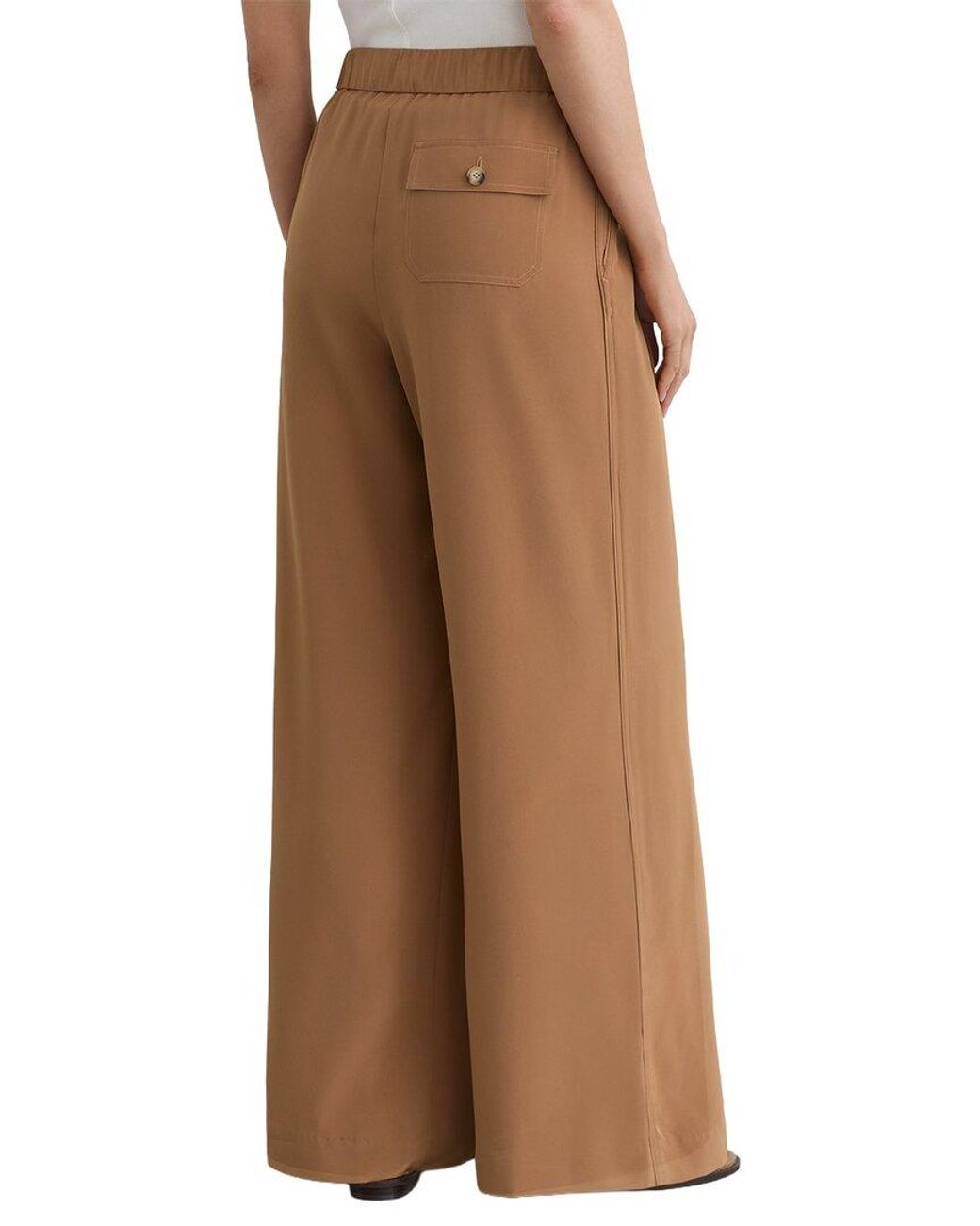 Reiss Brown Maria Matte Silk Wide Leg Trouser