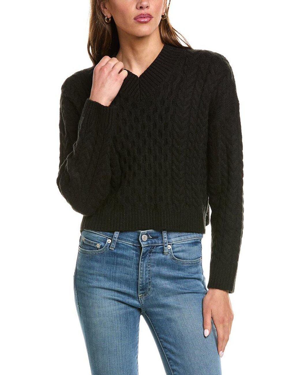 525 America Black Cable High V-Neck Pullover