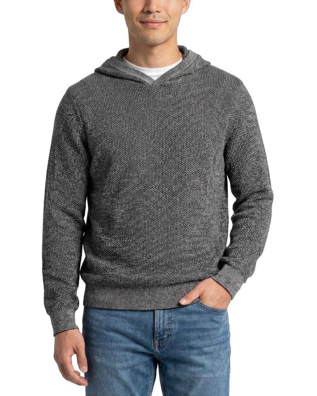 Vince Gray Wool & Cashmere-Blend Geo Jacquard Hoodie for men