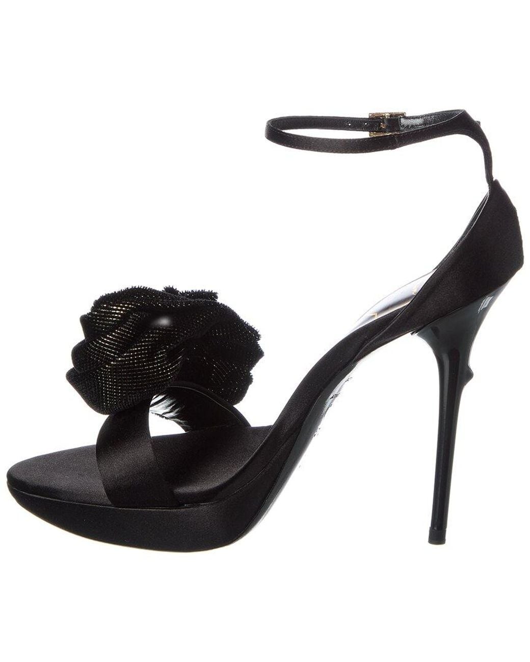 Roger Vivier Black Rose Satin & Velvet Platform Sandal