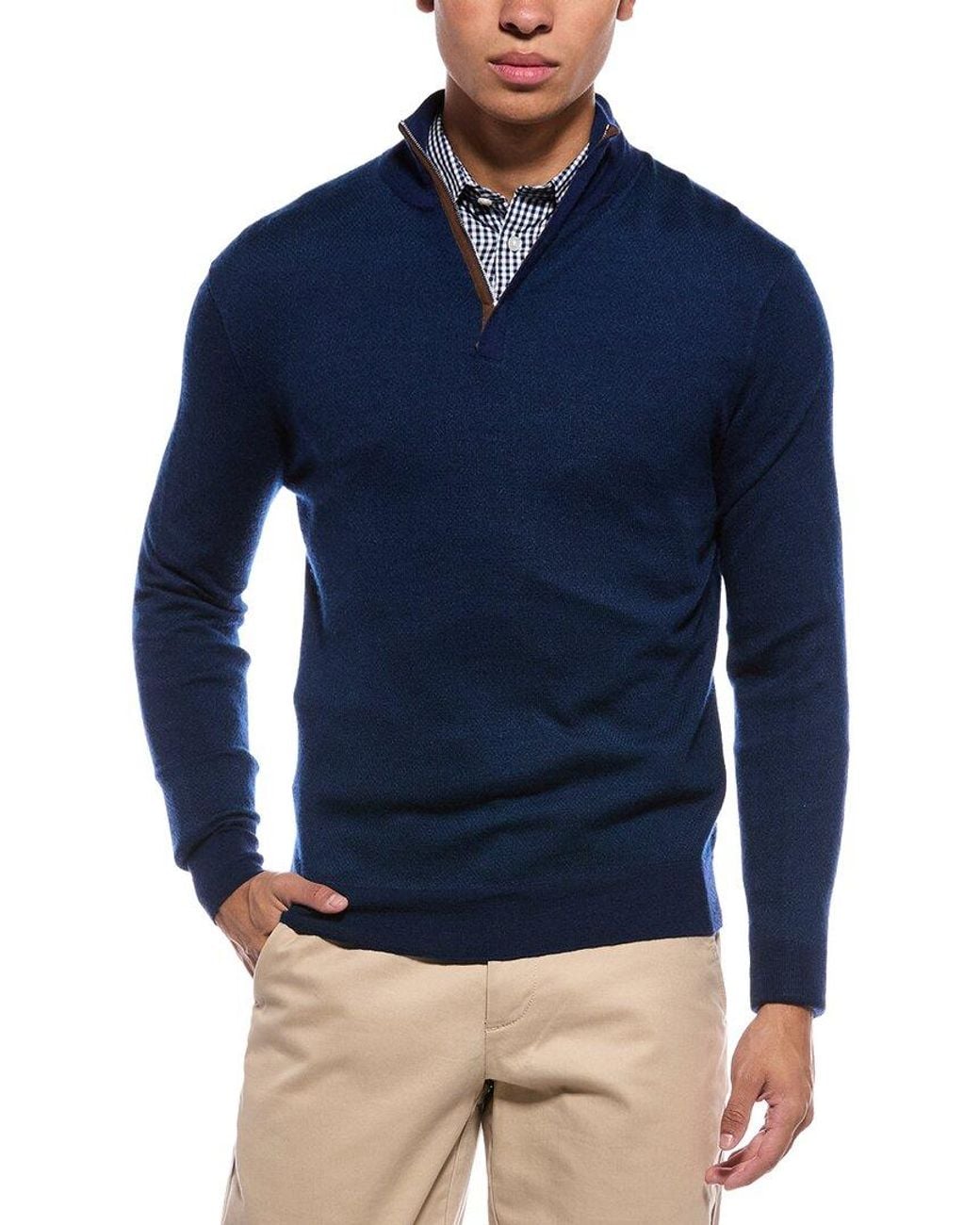 N.Peal Cashmere Blue Regent Birdseye 1/2-Zip Cashmere & Silk-Blend Mock Neck Sweater for men