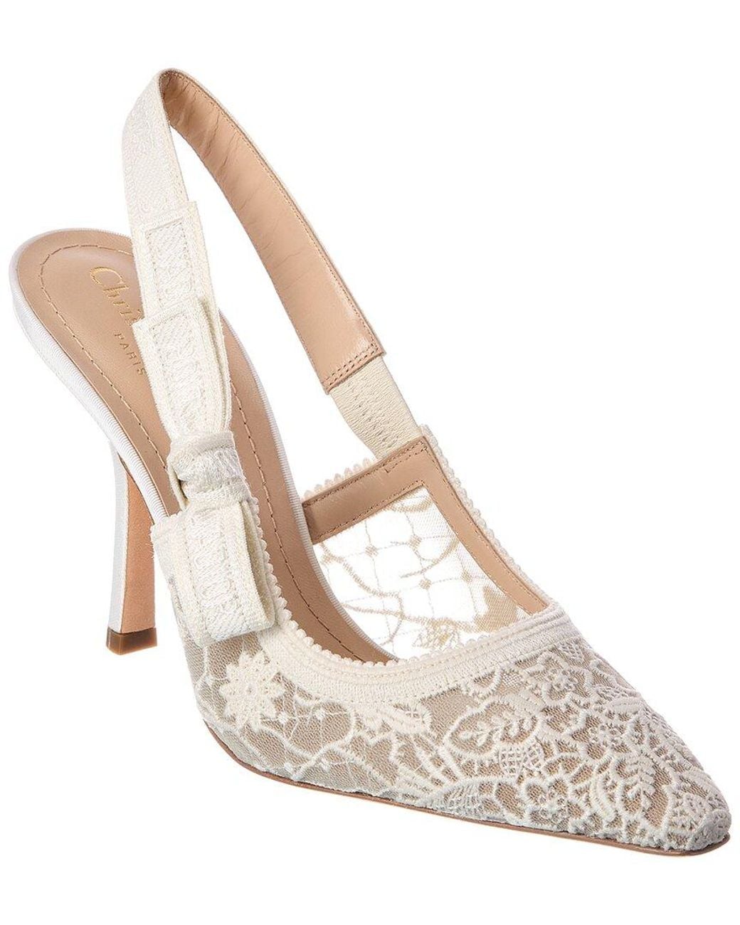 Dior White J'A Lace & Grosgrain Slingback Pump