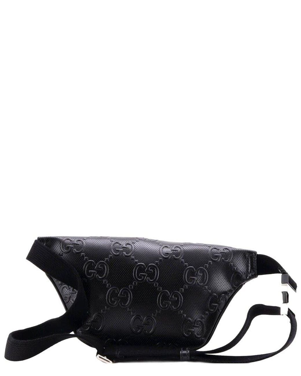 Gucci Black Gg Embossed Perforated Leather Belt Bag Small (Authentic Pre- Loved)