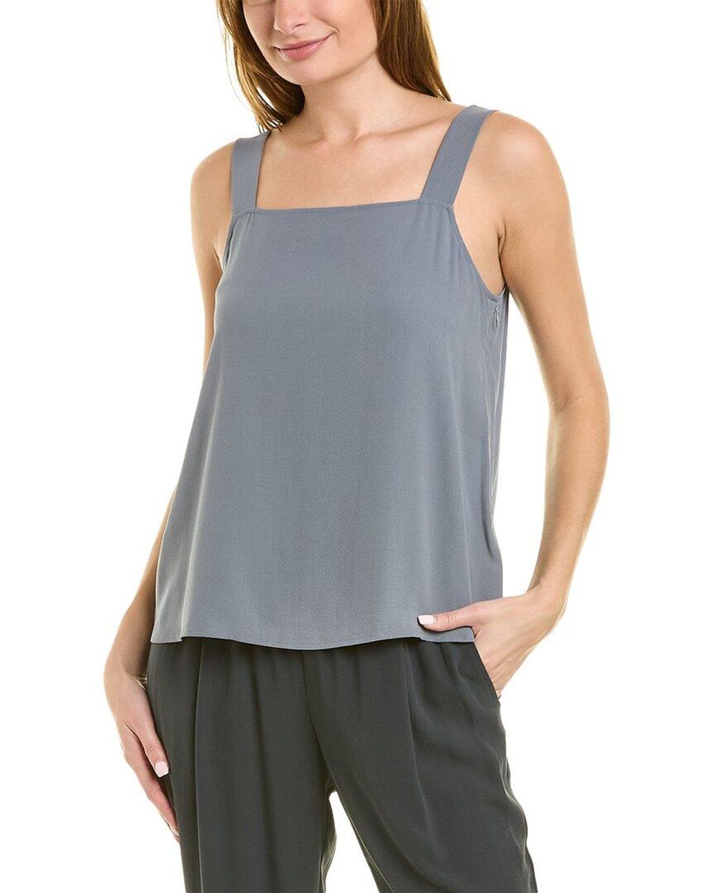 Eileen Fisher Square Neck Silk Cami in Blue | Lyst