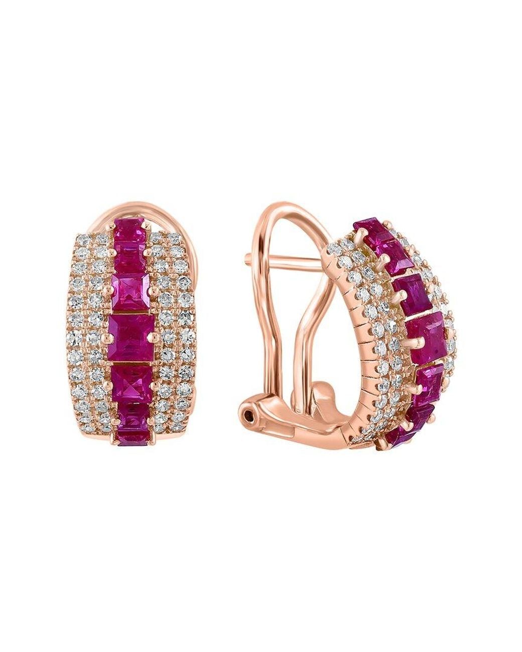 Effy Fine Jewelry Pink 14K Rose 1.80 Ct. Tw. Diamond & Ruby Earrings