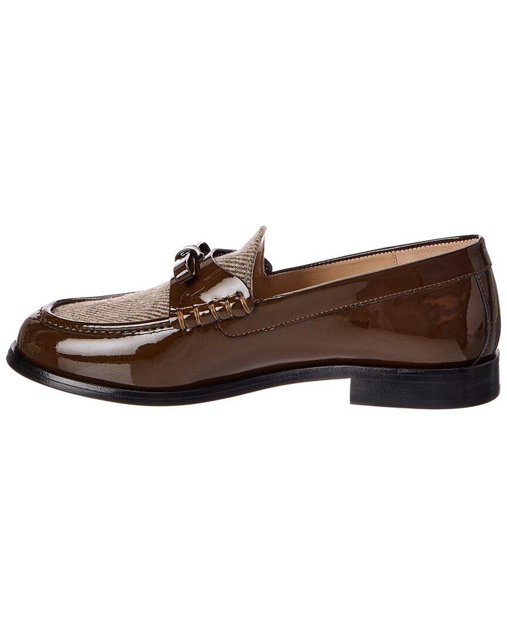 Stuart Weitzman Brown Lottie Bow Twill & Patent Loafer