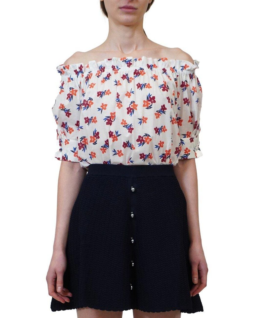 Adam Lippes Blue Off The Shoulder Top