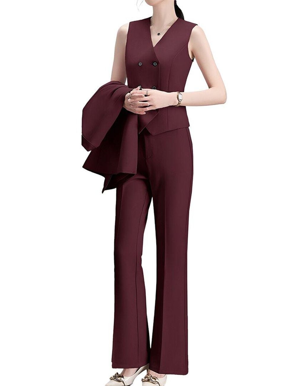 Adelin May Red 3Pc Jacket, Vest, & Pant Set