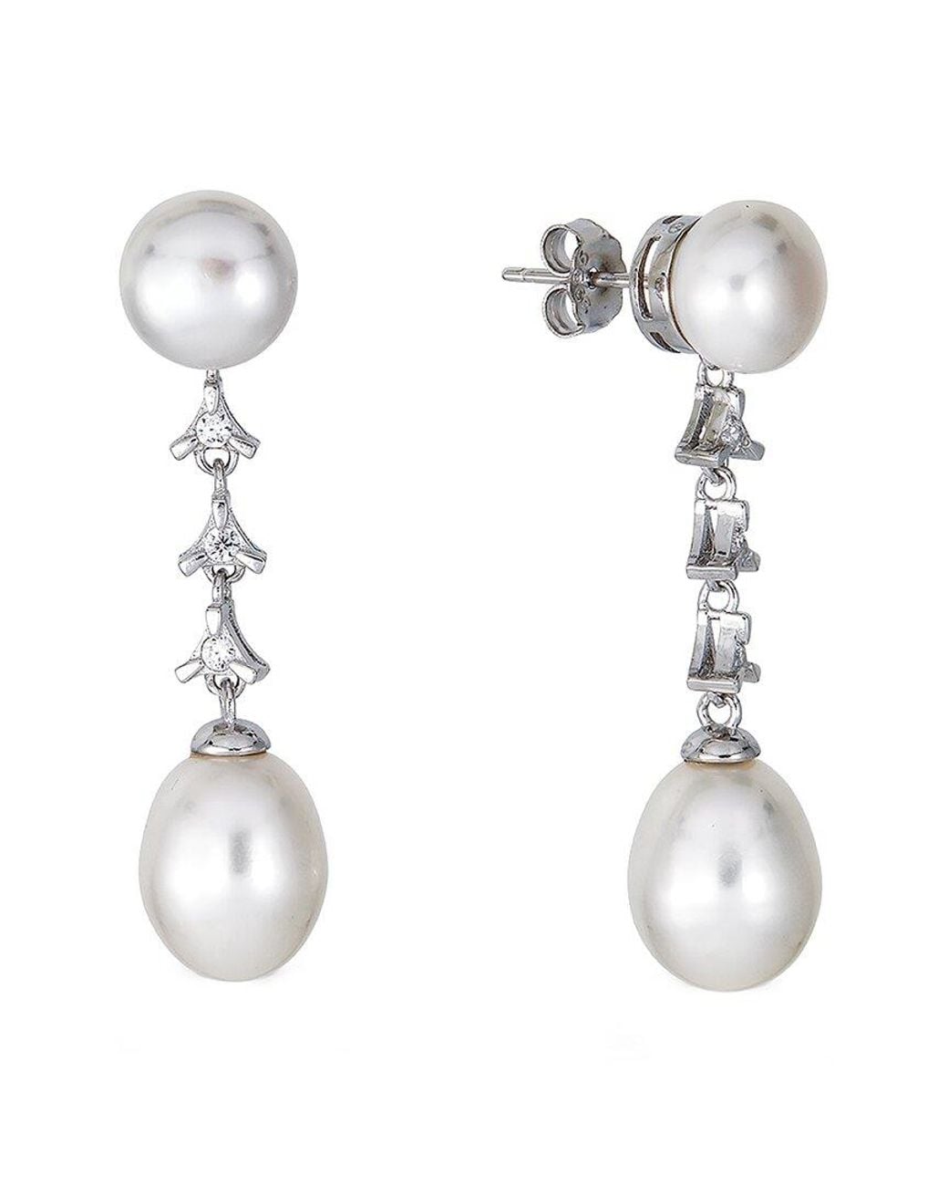 Belpearl White Silver 7-9mm Pearl Cz Earrings