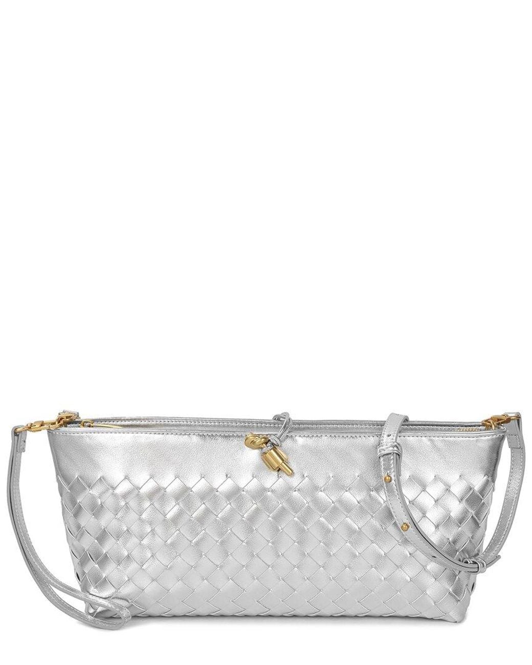 Tiffany & Fred Paris Gray Metallic Woven Leather Crossbody