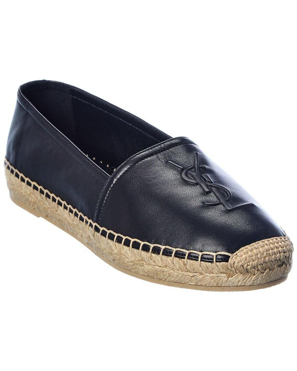 Saint Laurent Black Debossed Logo Leather Espadrille