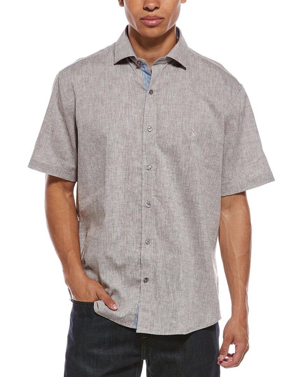 Tailorbyrd Gray Yarn Dyed Melange Linen-Blend Shirt for men
