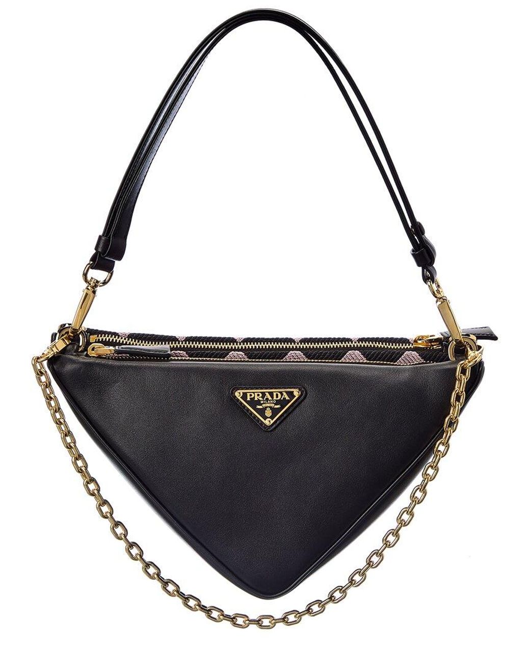 Prada Symbole Mini Leather & Jacquard Hobo Bag in Black | Lyst