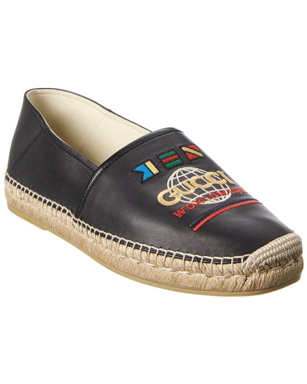 black leather gucci espadrille