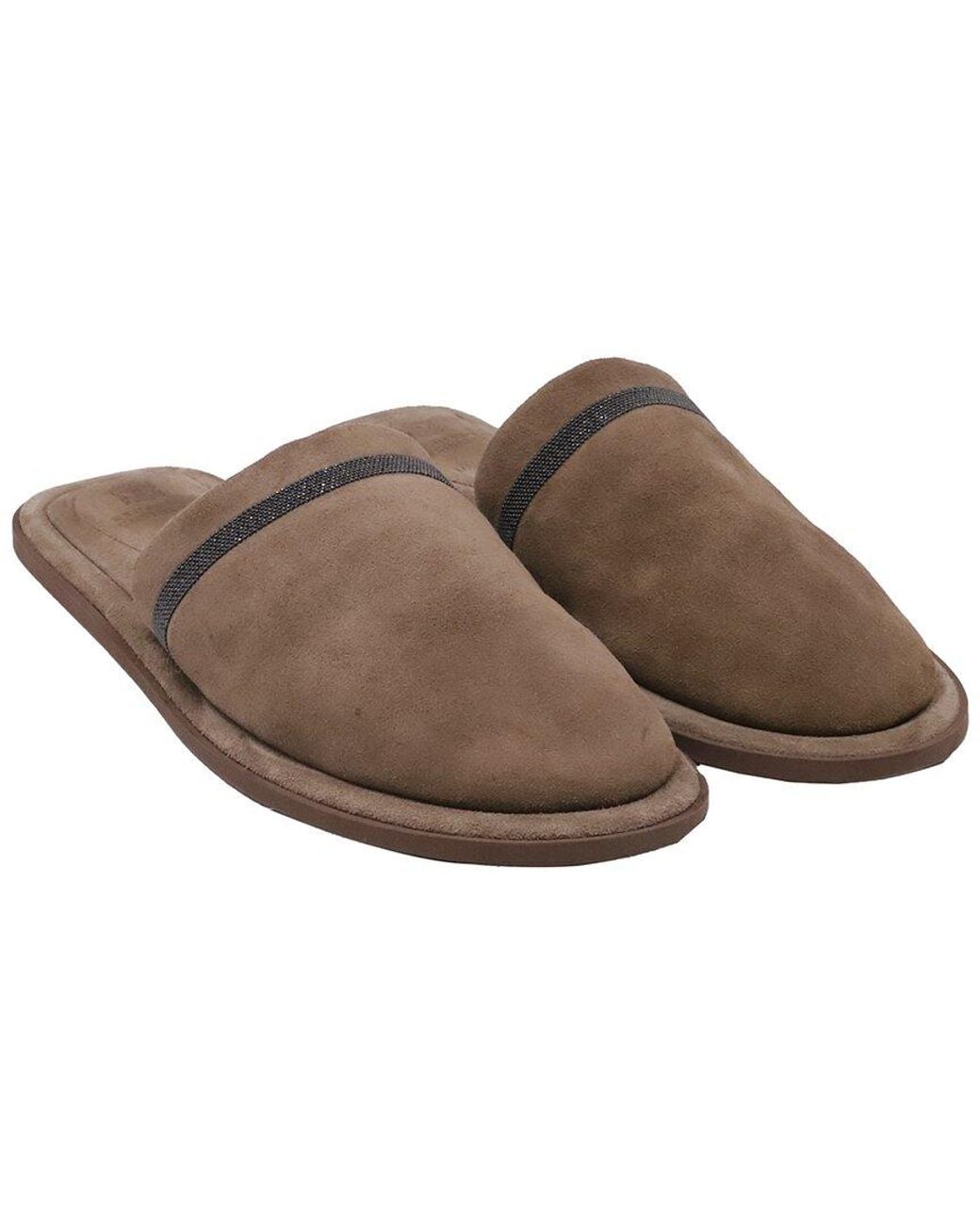 Brunello Cucinelli Brown Suede Mule Slipper (Authentic Pre-Loved)