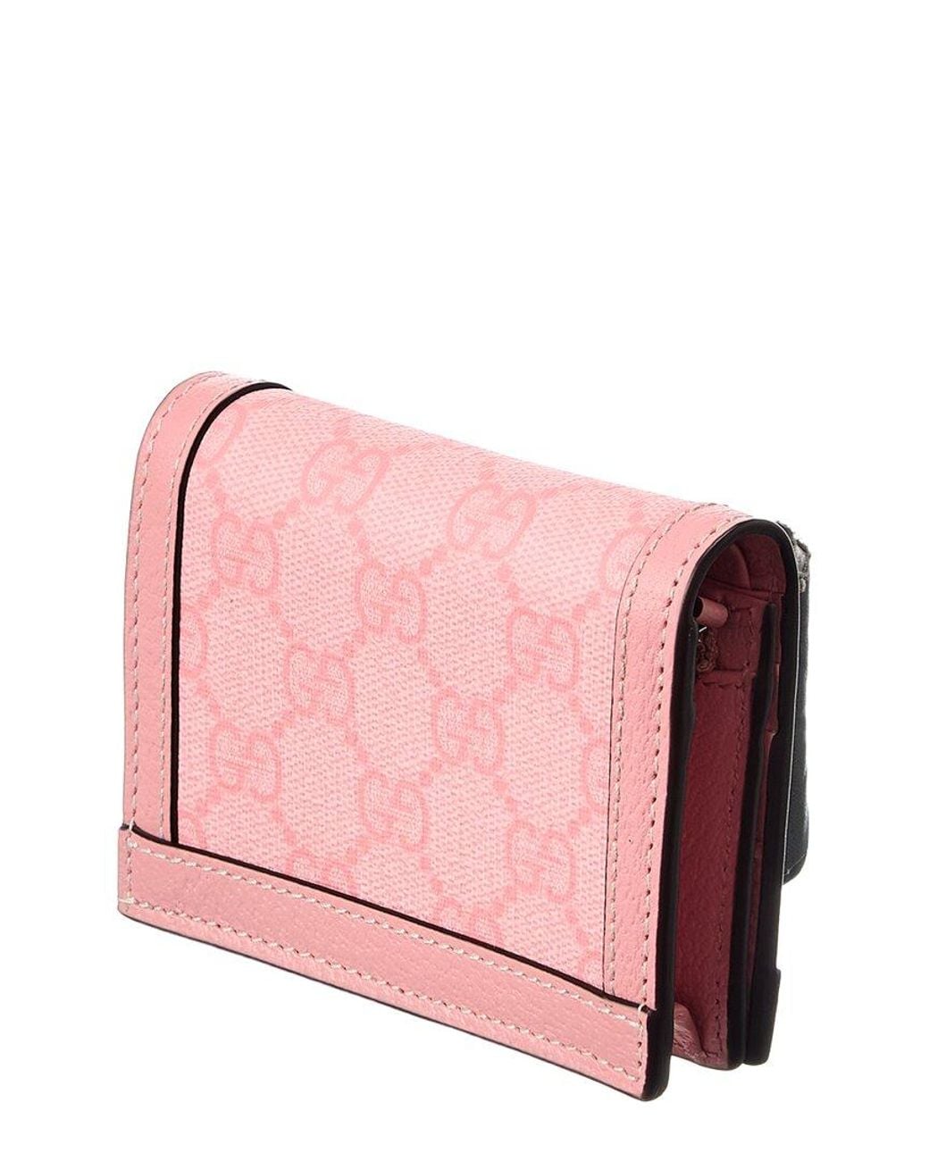Gucci Pink Ophidia Gg Supreme Canvas & Leather Card Case