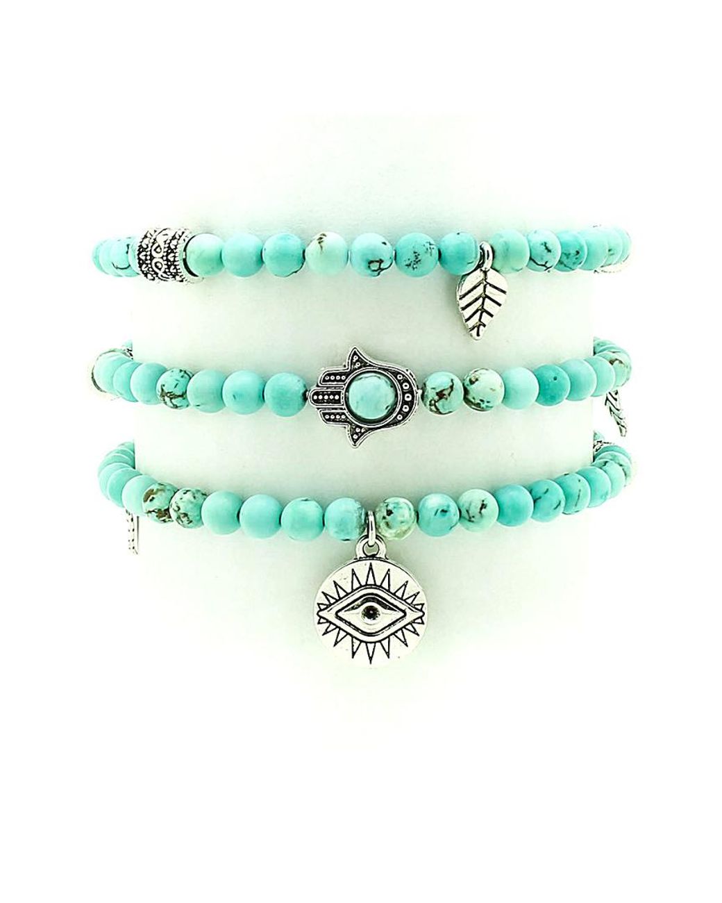 Eye Candy LA Green Luxe Collection Hamsa Evil Eye Set Of 3 Bracelets