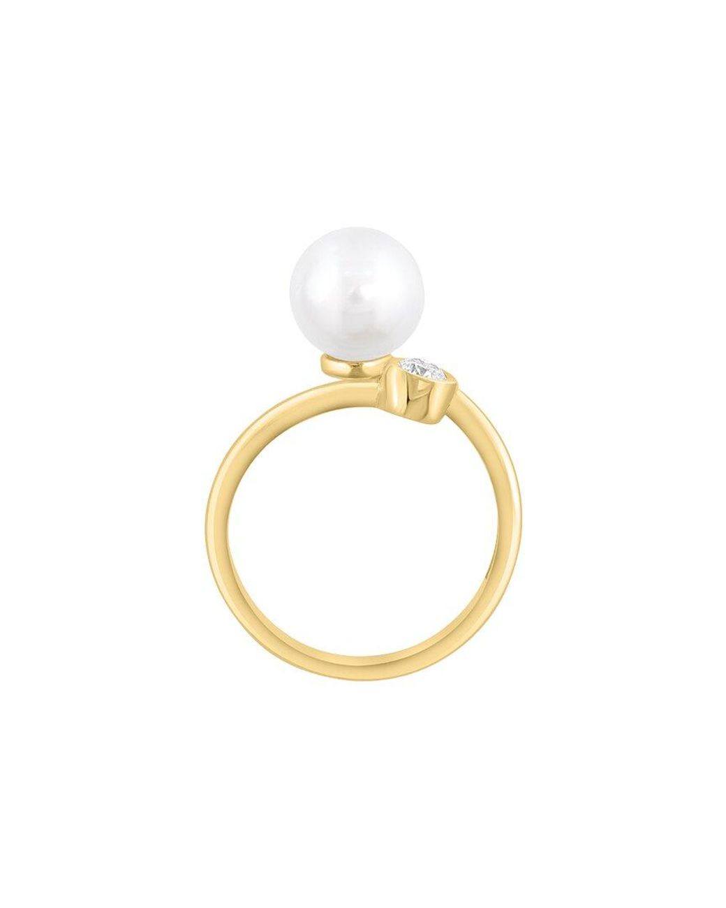 Effy Fine Jewelry Metallic 14K 0.10 Ct. Tw. Diamond & 8Mm Pearl Ring