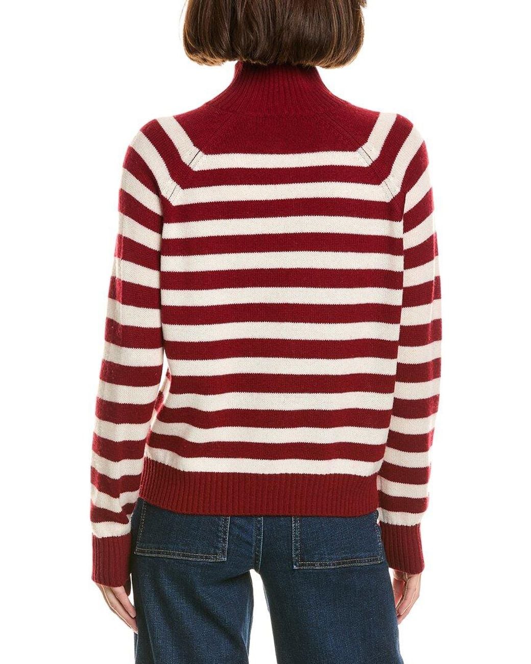 InCashmere Red Chuck Stripe Mock Neck Wool & Cashmere-Blend Pullover