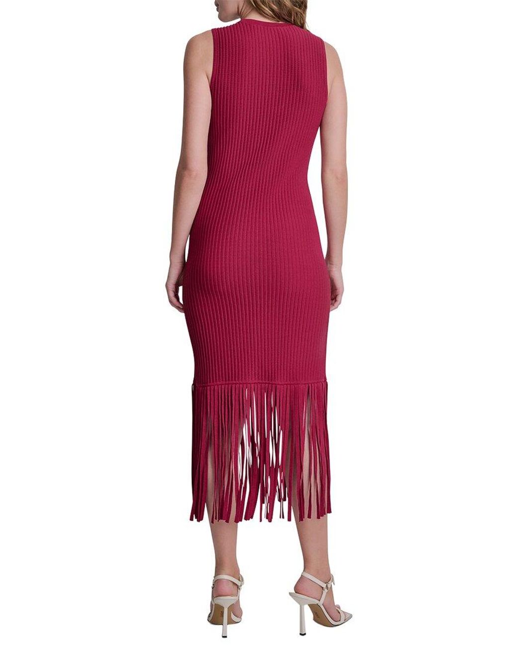 DKNY Red Fringe Sweaterdress