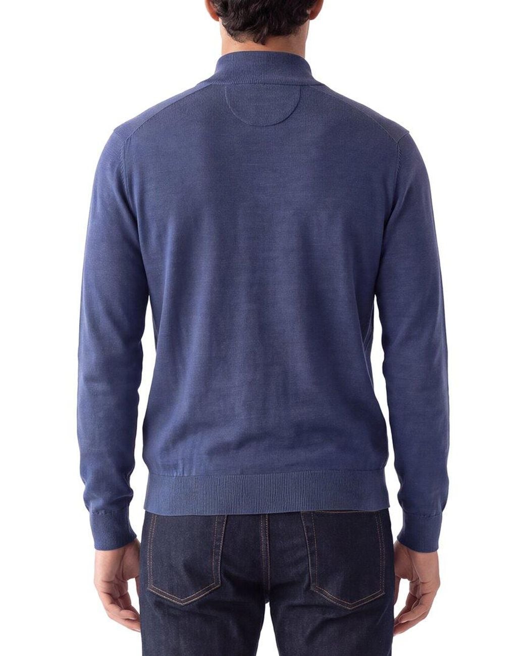 Raffi Blue Jersey 1/4-Zip Mock Neck Sweater for men