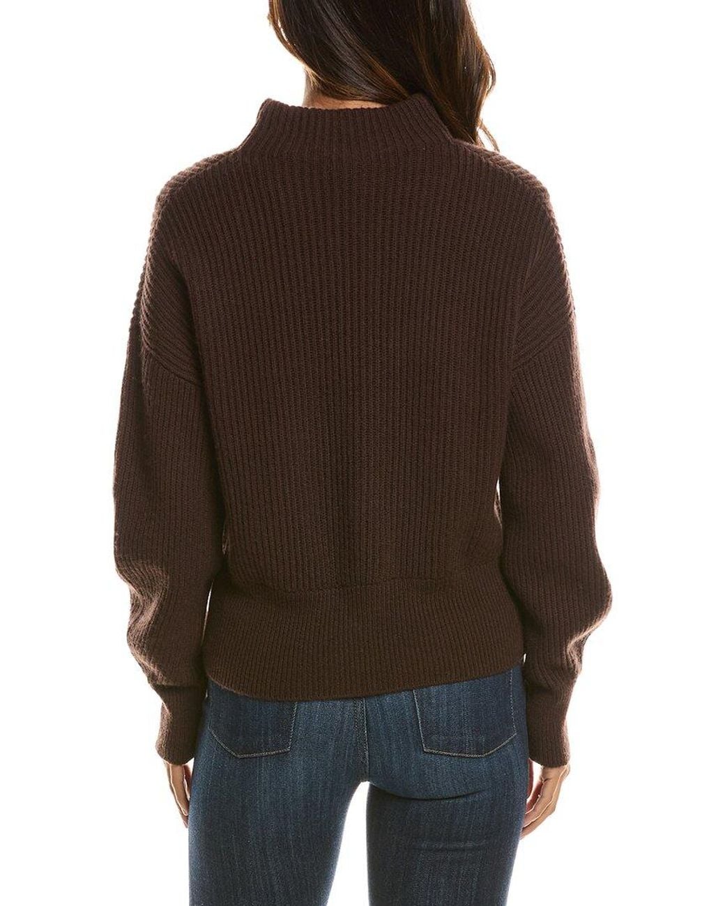 Forte Brown Rib Zip Mock Neck 100% Cashmere Cardigan