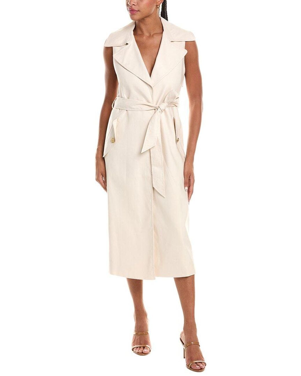 Alice + Olivia Natural Keith Midi Linen-Blend Dress