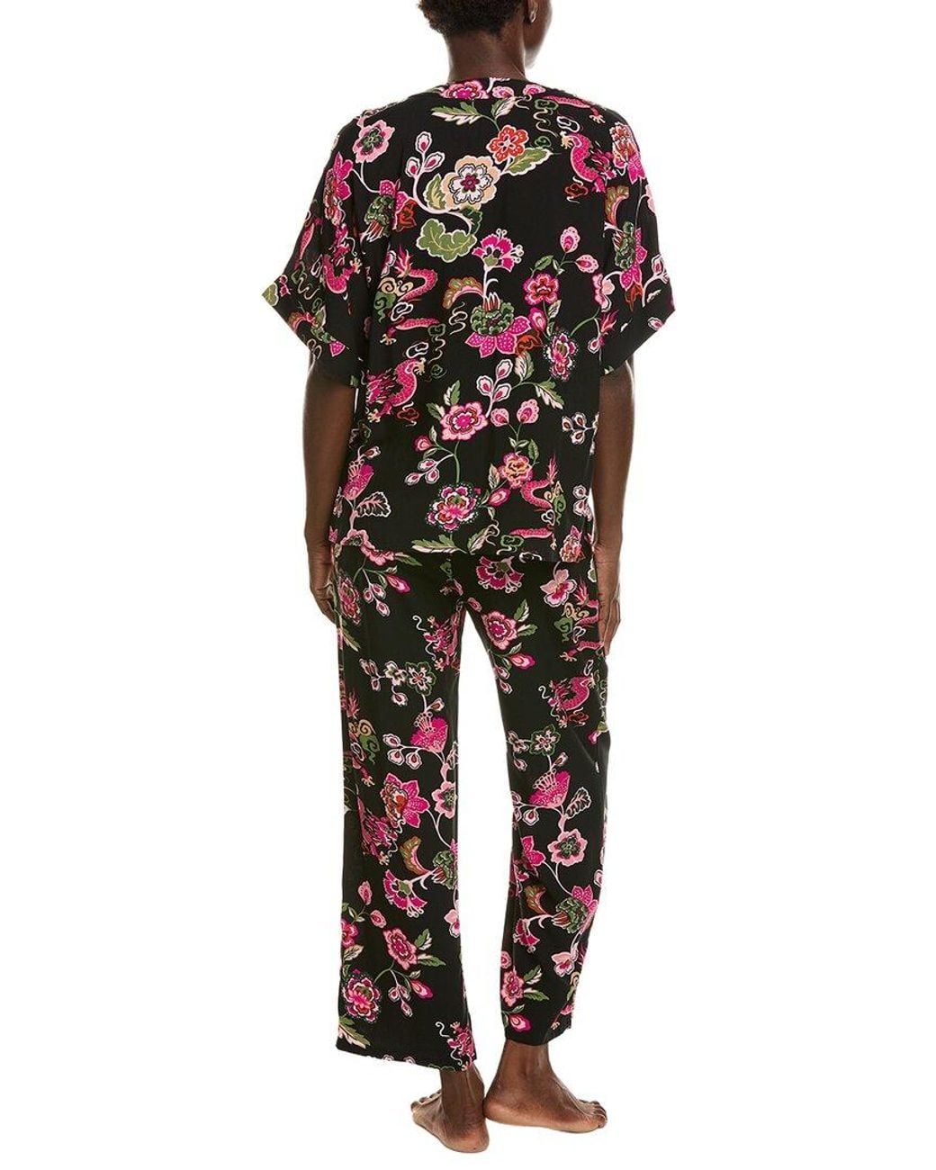 Natori Red 2Pc Fleur Dragon Printed Challis Pajama Set