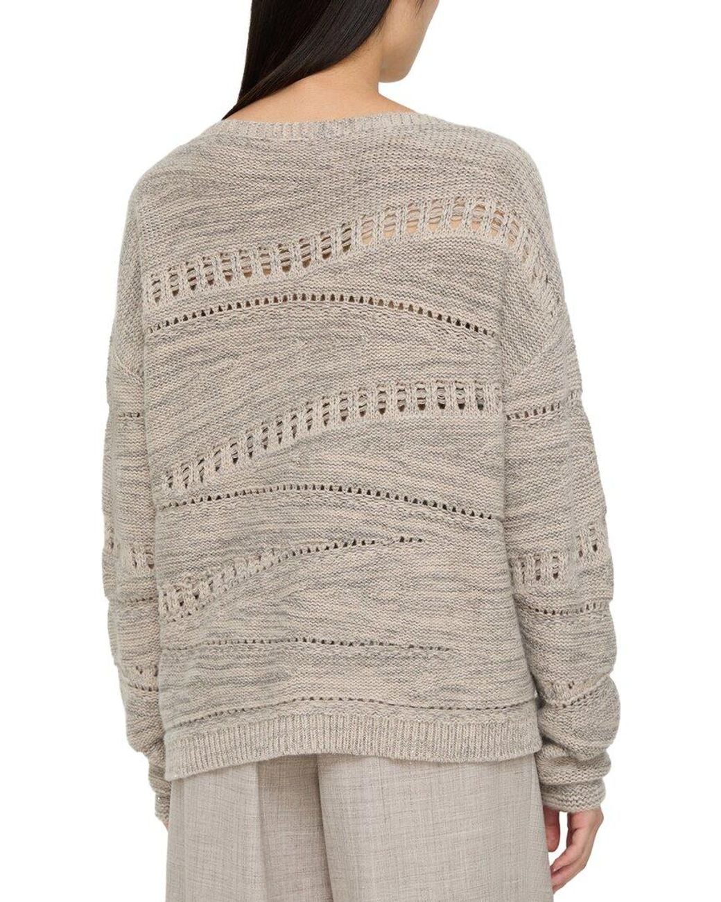 Lafayette 148 New York Gray Asymmetric V Neck 100% Cashmere Sweater