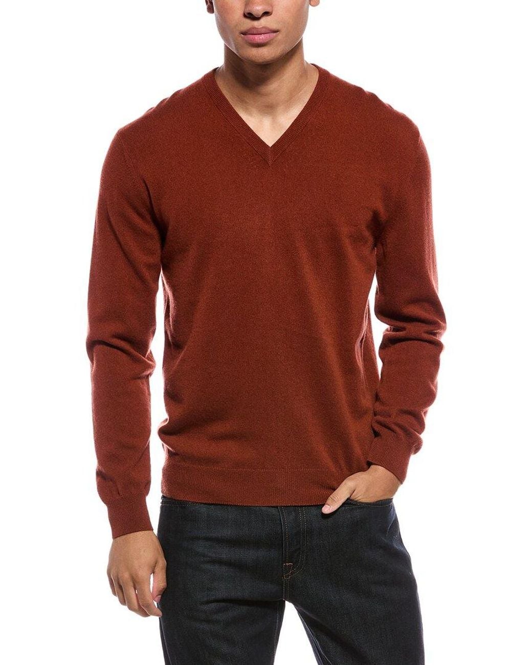 N.Peal Cashmere Red Burlington Cashmere V-Neck Sweater for men