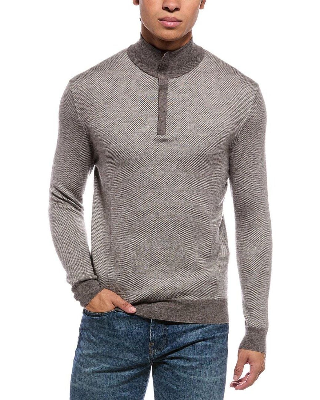 N.Peal Cashmere Gray Regent Birdseye 1/2-Zip Cashmere & Silk-Blend Mock Neck Sweater for men