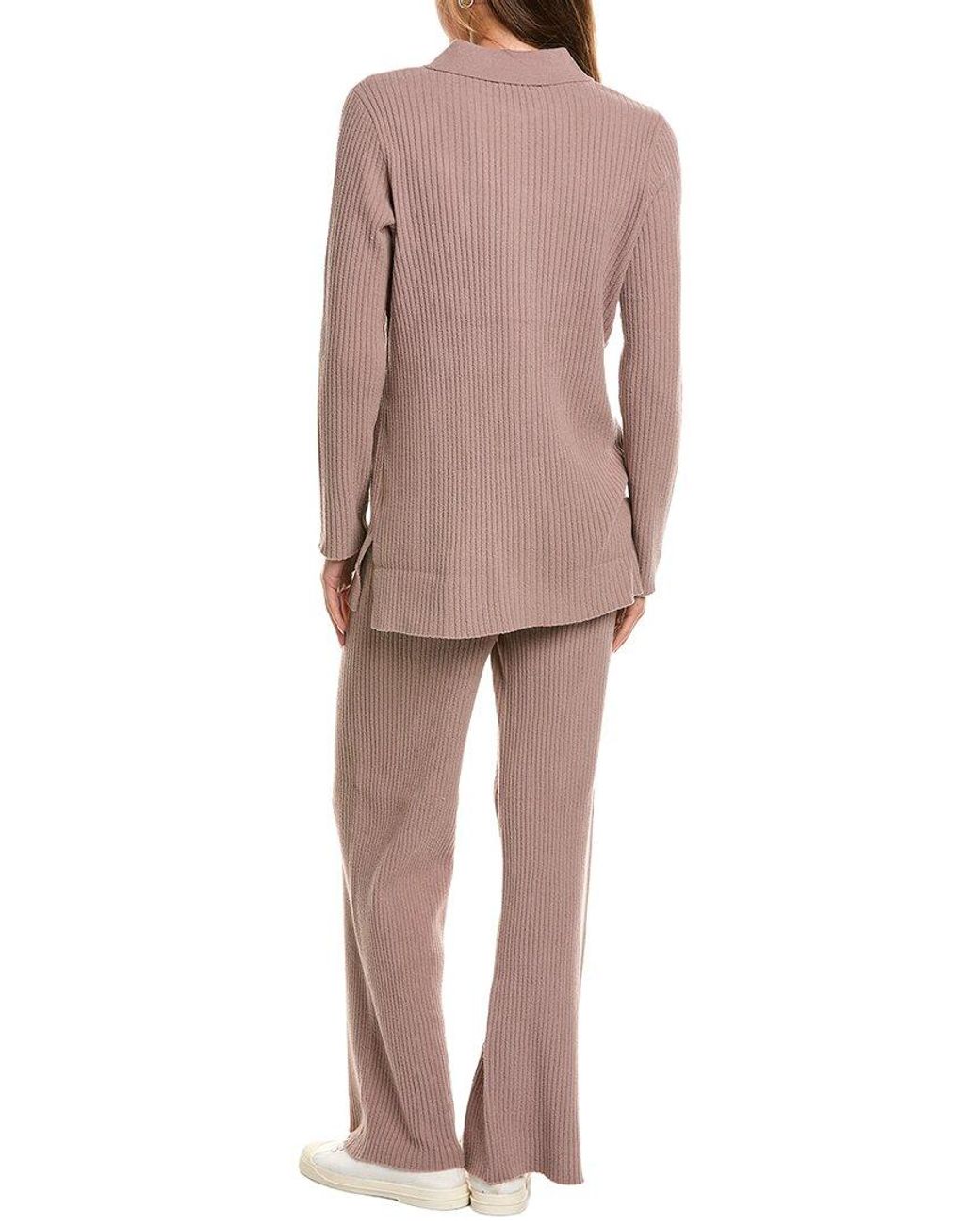 525 America Brown 2pc Rib Cardigan & Pant Set
