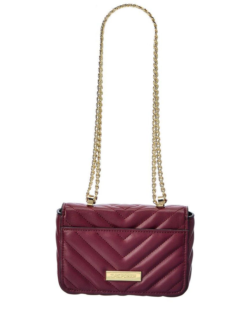 New ZAC Posen Soft Earthette Shoulder Bag brown crossbody pearl handbag