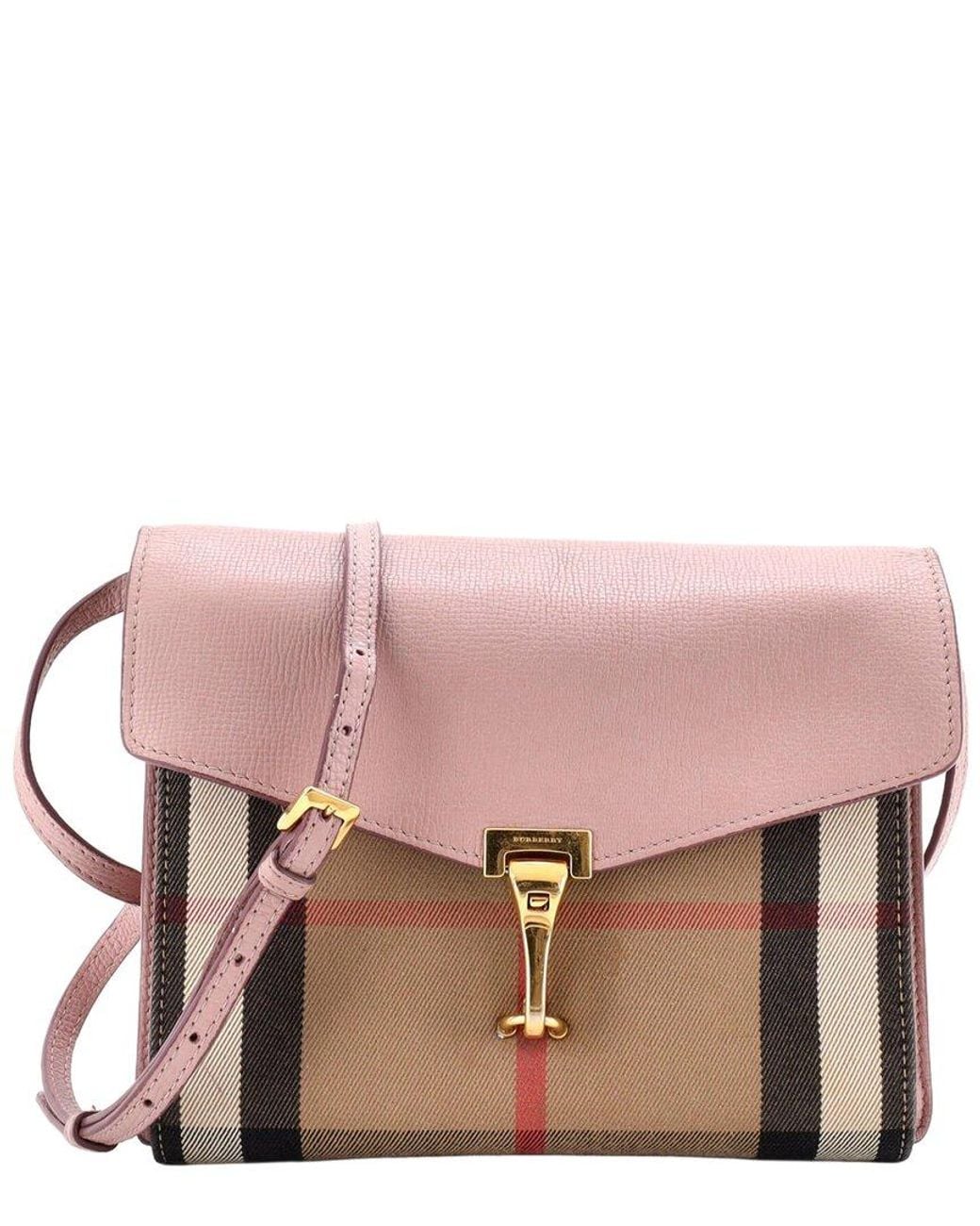 Burberry Pink Leather & House Check Canvas Macken Crossbody Small (Authentic Pre-Loved)