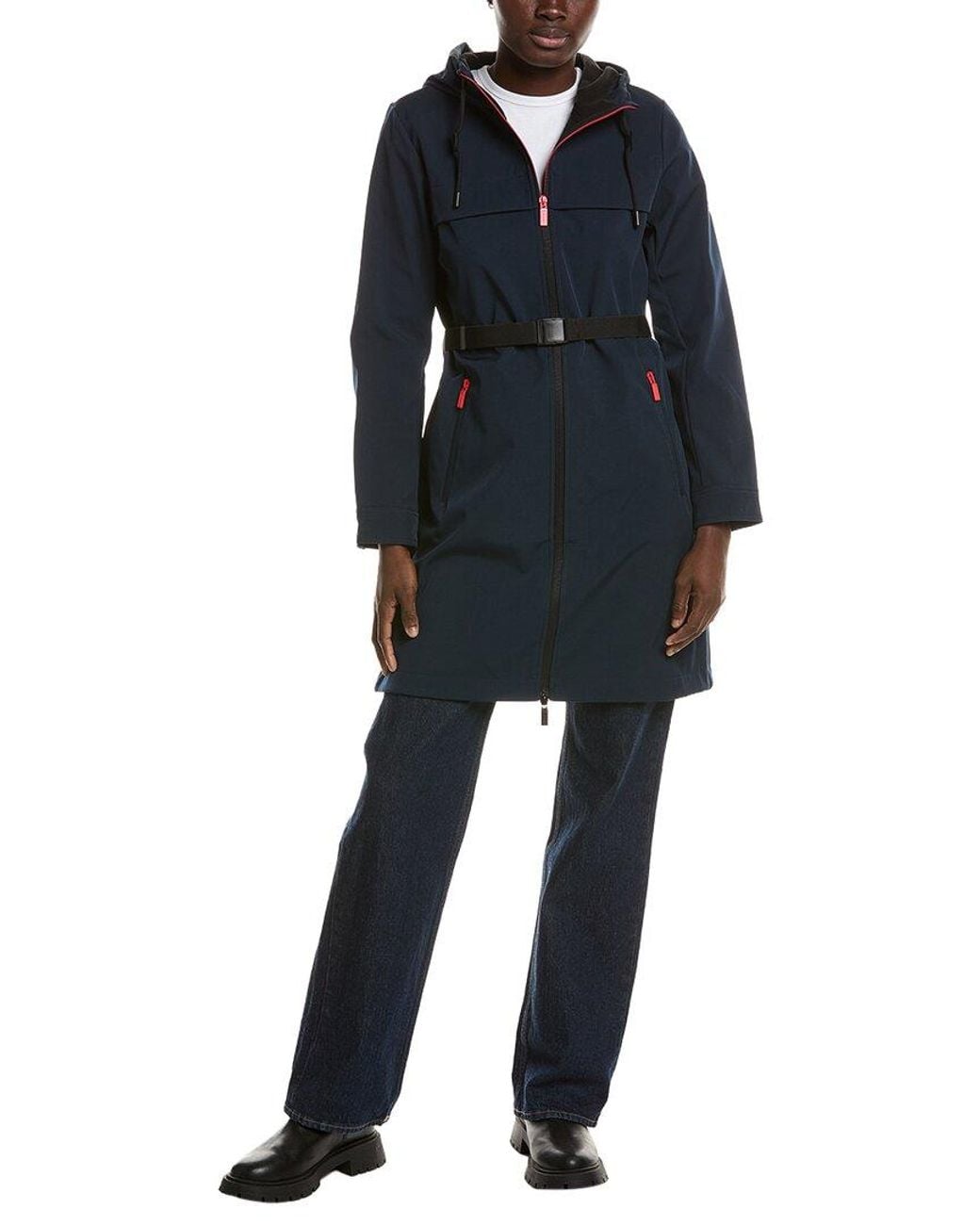 Hunter Blue Reina Softshell Mid-Length Novelty Belt Coat