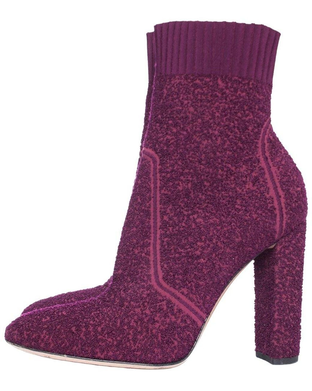 Gianvito Rossi Purple Polyester Fiona Boucle Knit Bootie (authentic Pre- Loved)