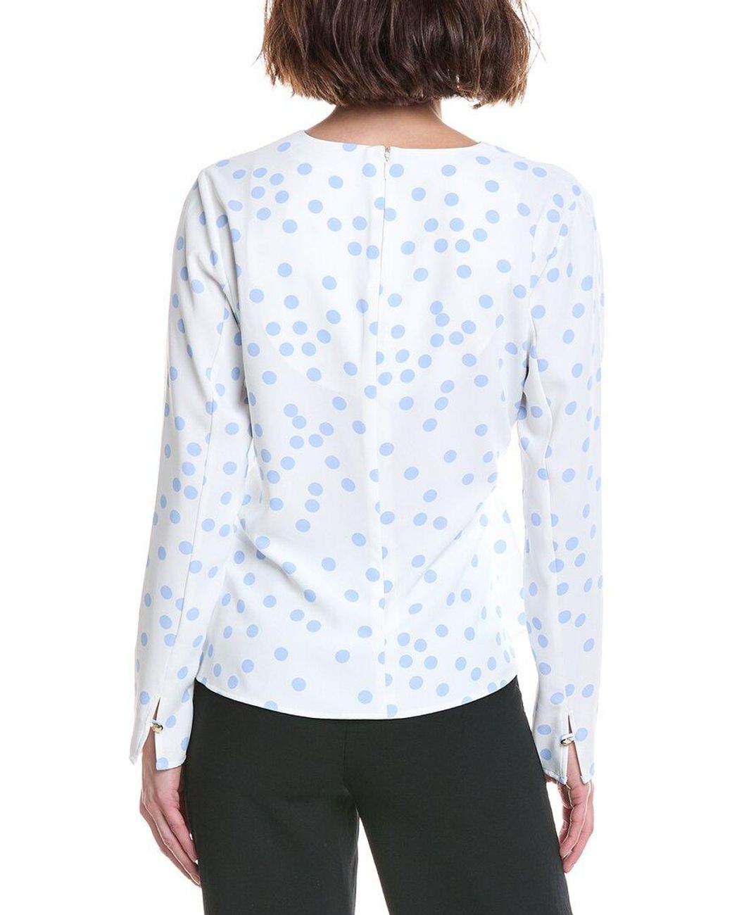Halston Heritage White Long Sleeve Polka Dot Wrap Top