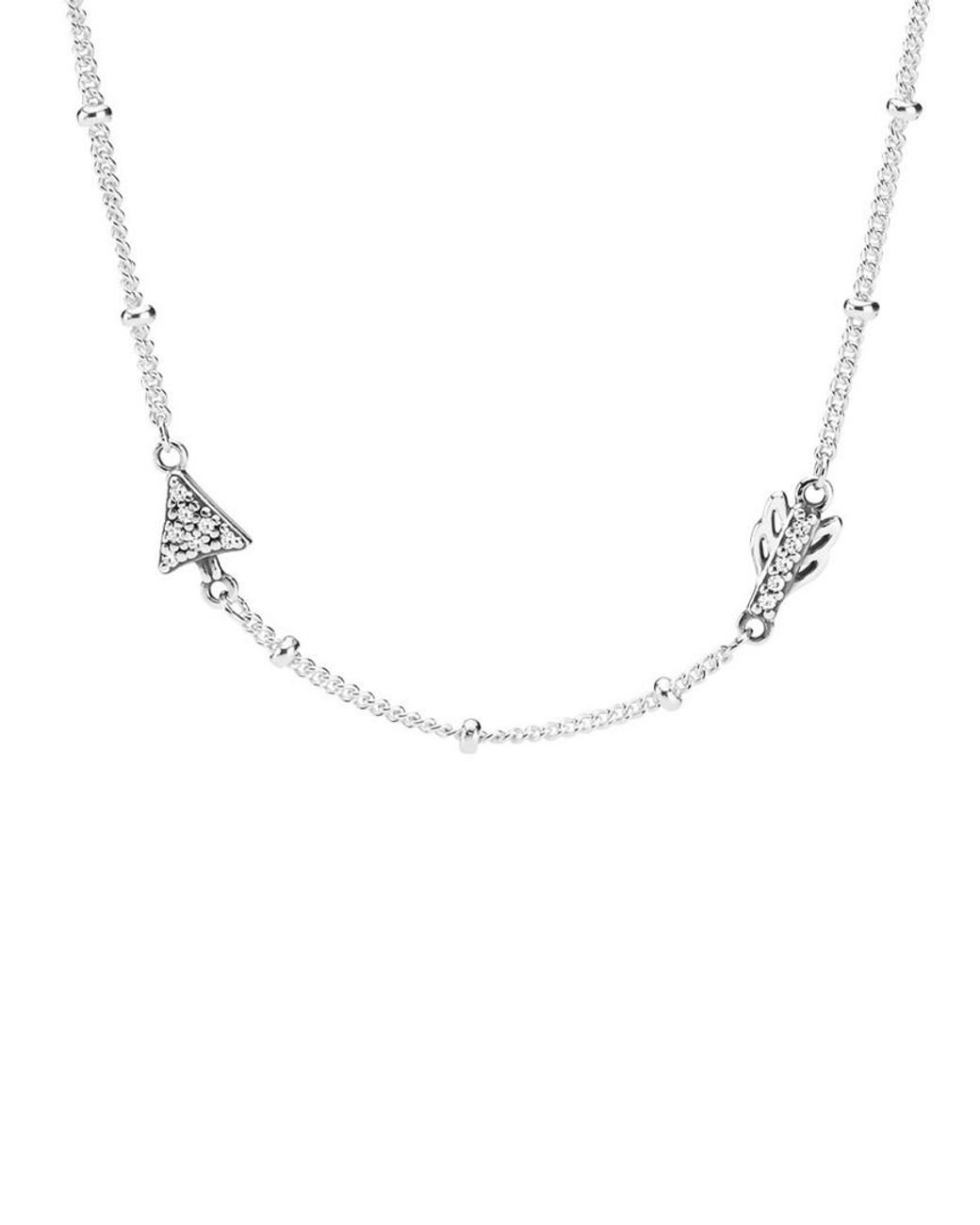 PANDORA Silver Cz Sparkling Arrow Necklace in Metallic Lyst