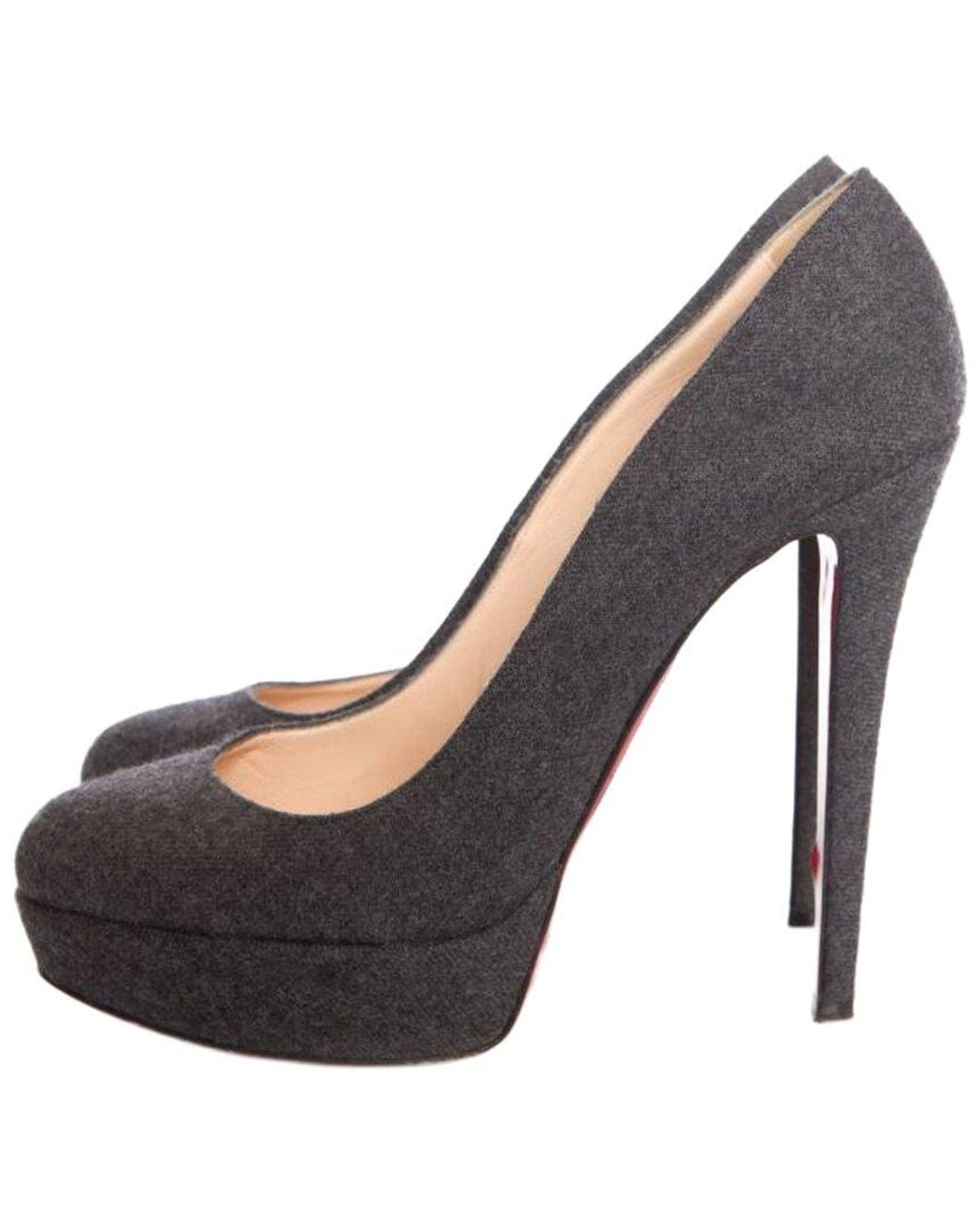 Christian Louboutin Gray Wool/hair Bianca 140 Court Shoe (authentic Pre- Loved)