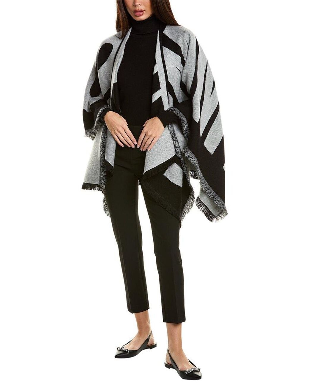 ポンチョ・ケープ Jimmy Choo Logo Printed Wool Poncho jimmy-choo-Black-Logo-Wool-