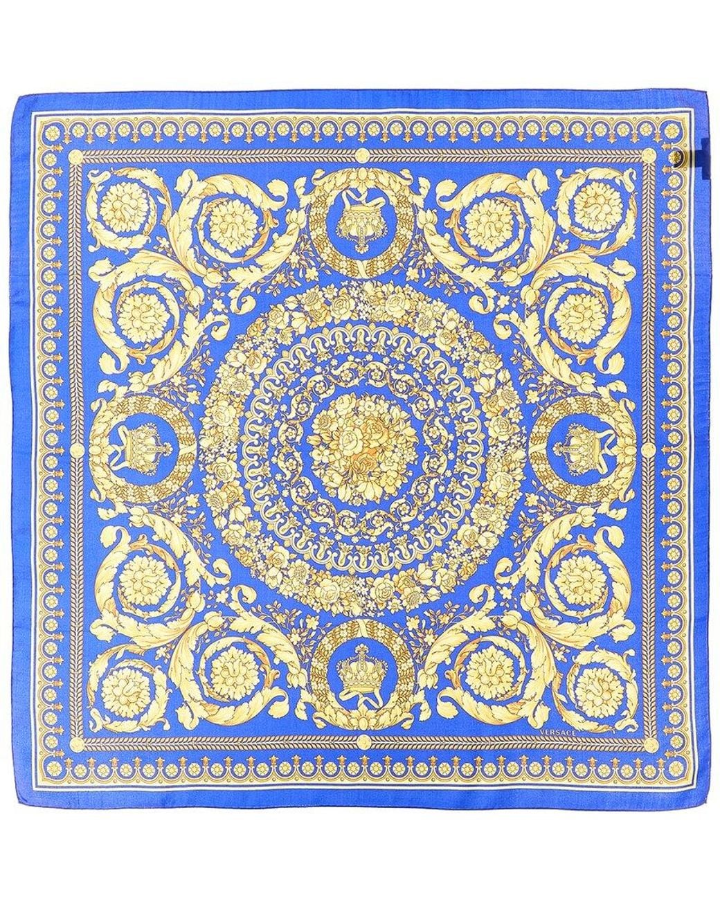 Versace Blue Barocco Print Silk Scarf
