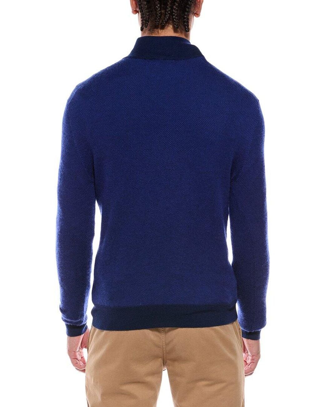 N.Peal Cashmere Blue Regent Birdseye 1/2-Zip Cashmere & Silk-Blend Mock Neck Sweater for men