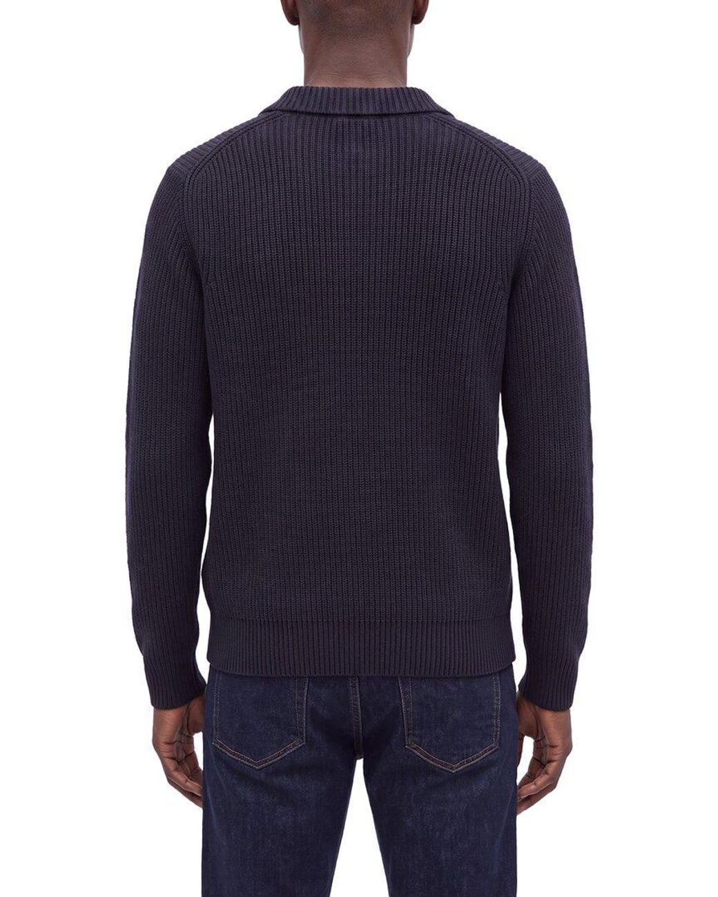 N.Peal Cashmere Blue Clapham Rib 100% Cashmere Polo Sweater for men