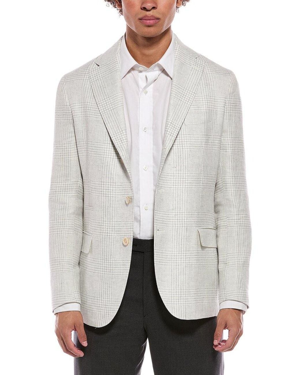 Eleventy Gray Single Breasted Linen & Wool-Blend Jacket for men