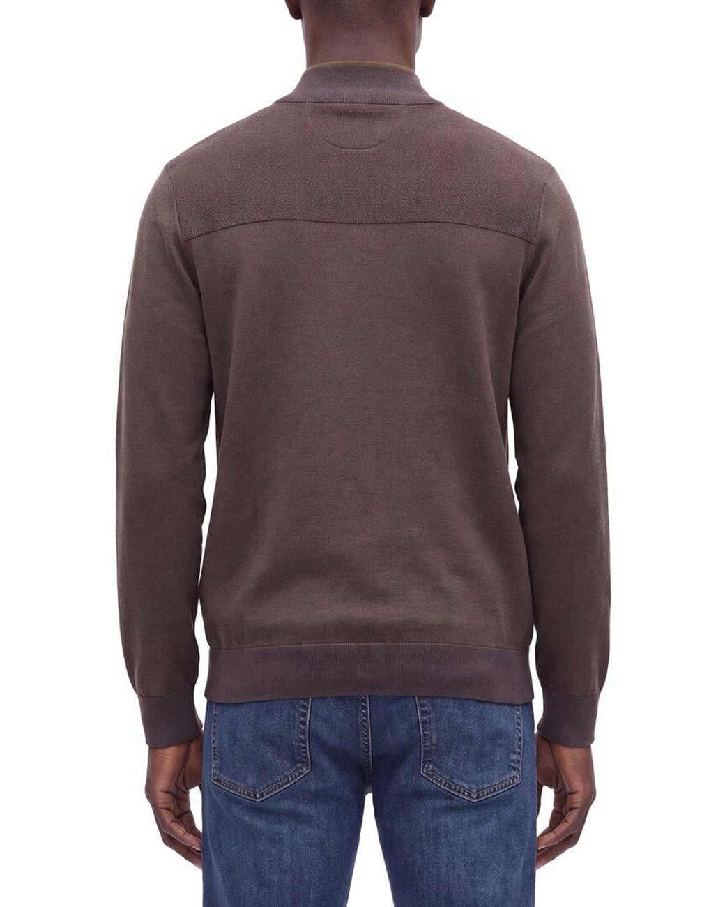 Raffi Brown Birdseye 1/4-Zip Mock Neck Sweater for men