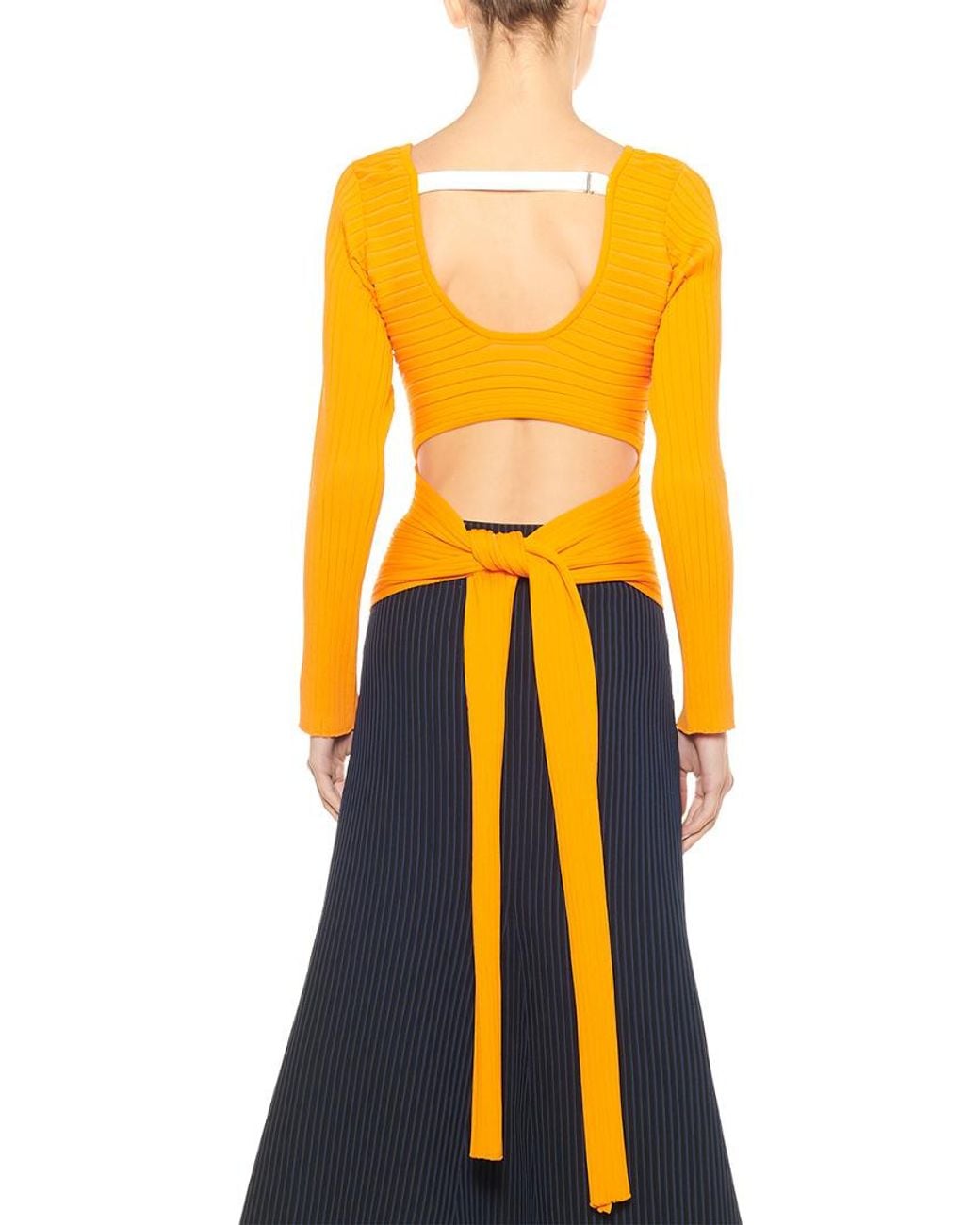 Tibi Yellow Tech Ribbed Decollette Wrap Pullover